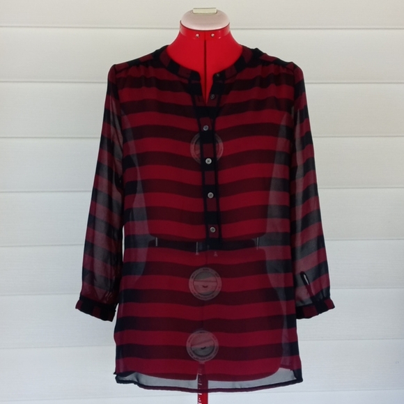Banana Republic Striped Stand Collar Blouse Sz S - Picture 1 of 9